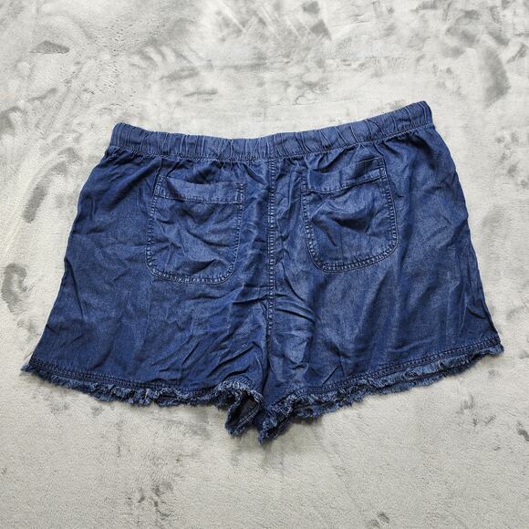 Time and Tru Shorts Womens XXXL (22) Blue Pull On Chambray Frayed Hem Drawstring - Picture 2 of 10
